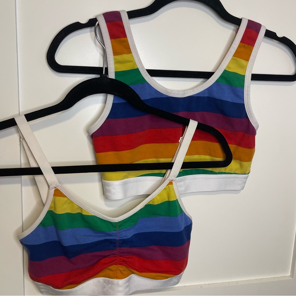 Tomboy X Rainbow Print V Neck Bralette and Essentials Soft Bra Size XS (2 Pack)